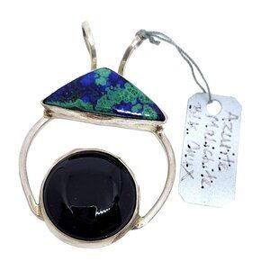Pendant Silver Azurite Malachite Onyx 13.3 Gr 50mm x 35mm Jerry & Fran Harr Tria